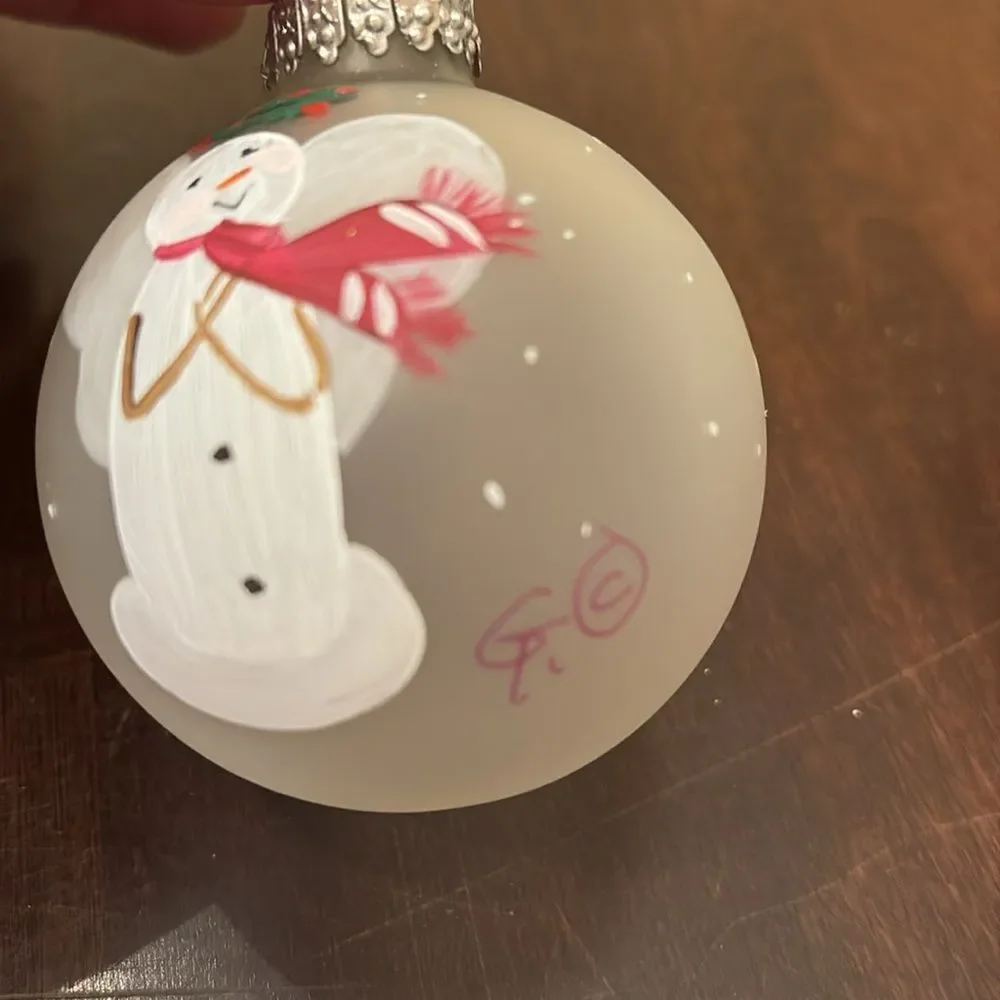 Hand painted snowman angel ornament